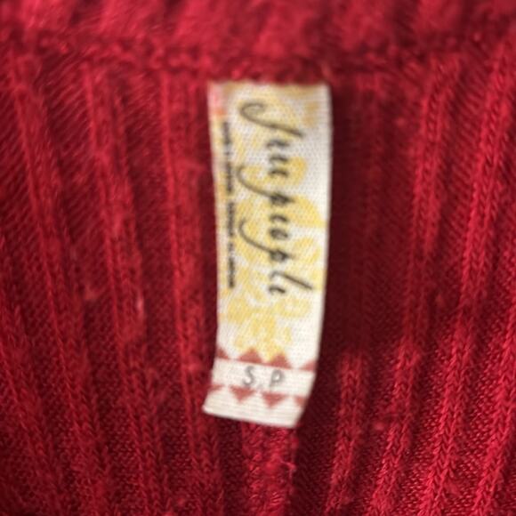 Free People Waffle Knit High Low Oversized S Red/Beige Nautical Cherry Girl Boho - Picture 7 of 12